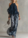 Conjunto Halter Gasa Estampada Wide Leg
