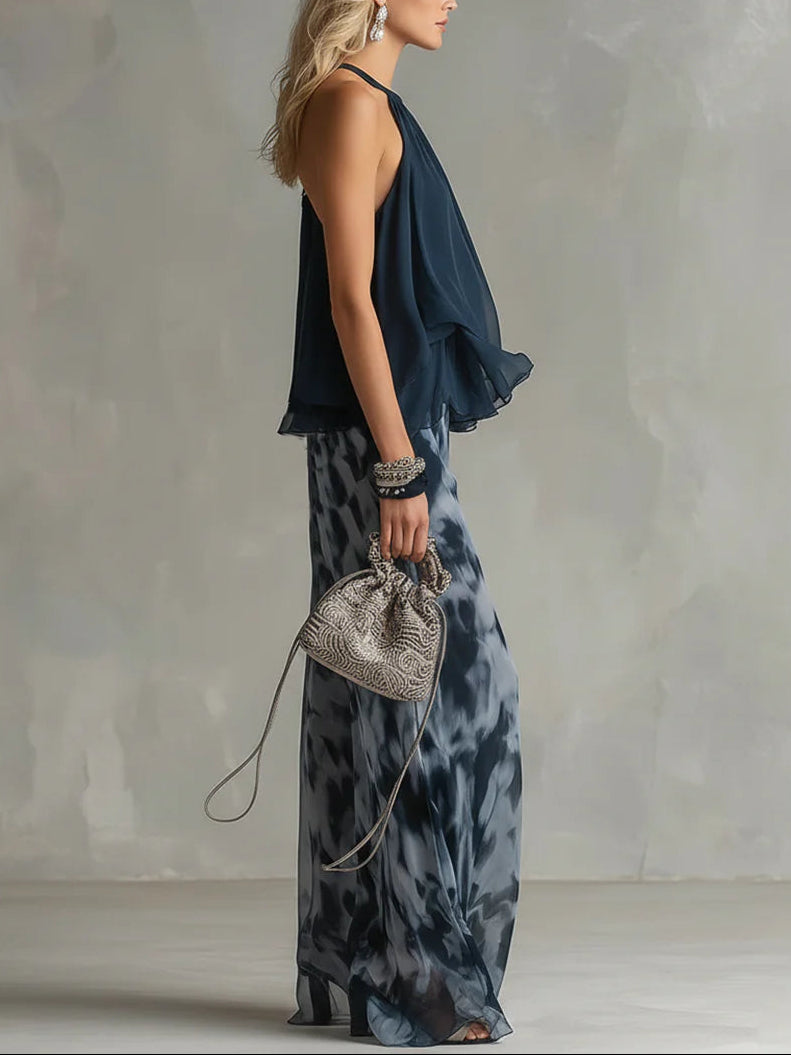 Conjunto Halter Gasa Estampada Wide Leg