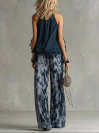 Conjunto Halter Gasa Estampada Wide Leg