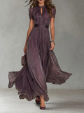 Flavia | Vestido Largo Morado con Escote Lágrima y Encaje