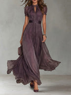 Flavia | Vestido Largo Morado con Escote Lágrima y Encaje