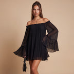 Miriana | Vestido Corto Off-Shoulder Mangas Acampanadas