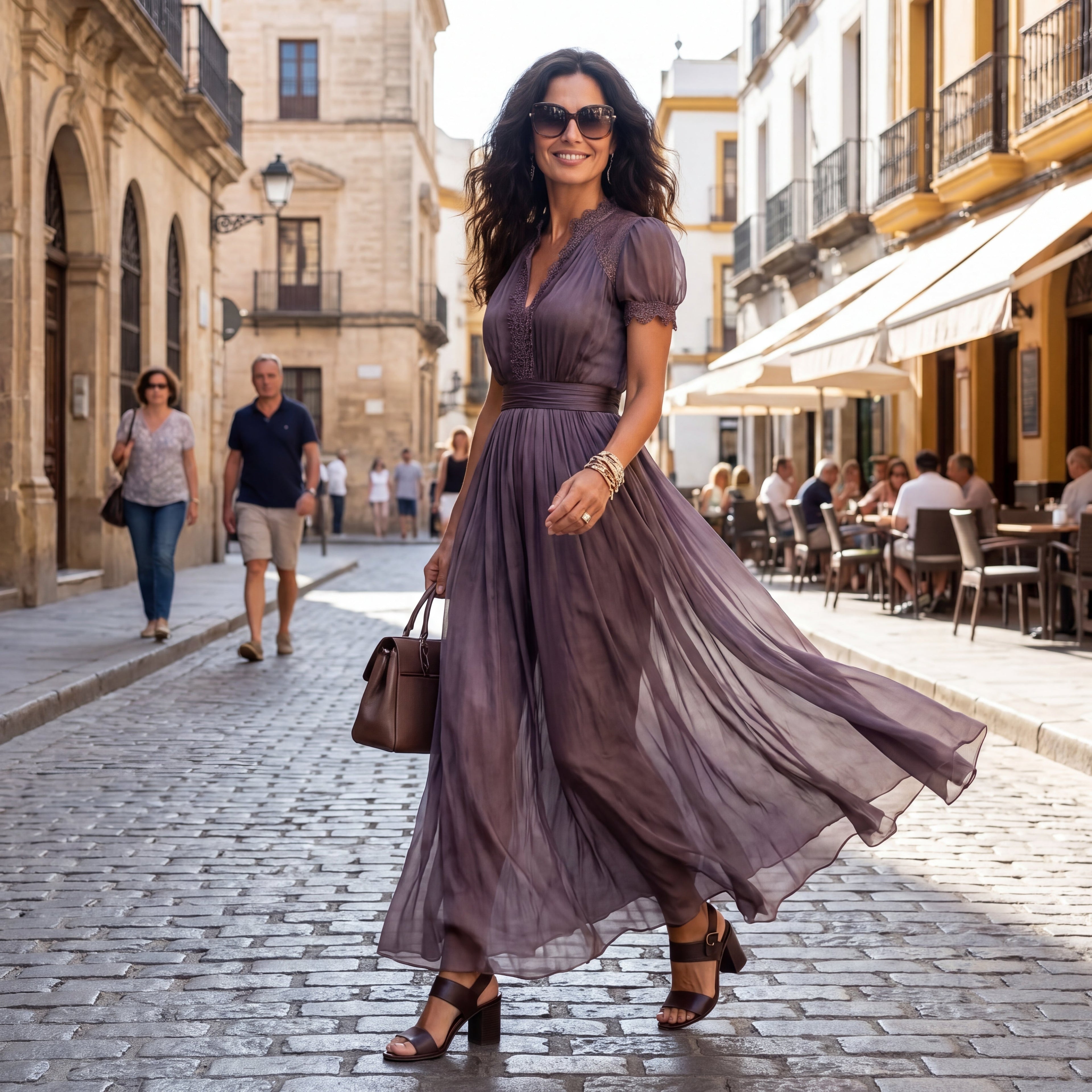 Flavia | Vestido Largo Morado con Escote Lágrima y Encaje