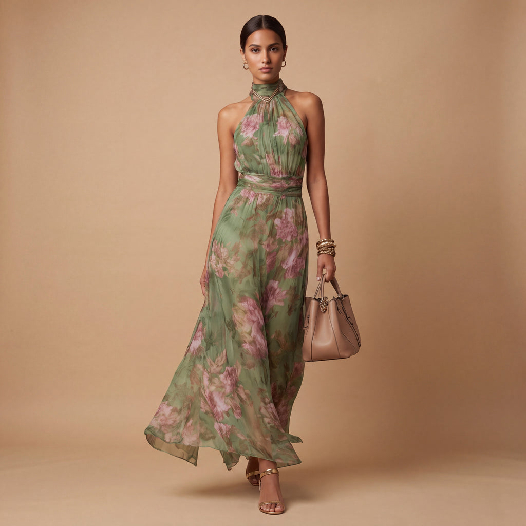 Livia | Vestido Maxi Halter Floral