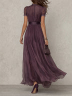 Flavia | Vestido Largo Morado con Escote Lágrima y Encaje