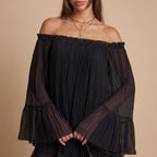 Miriana | Vestido Corto Off-Shoulder Mangas Acampanadas
