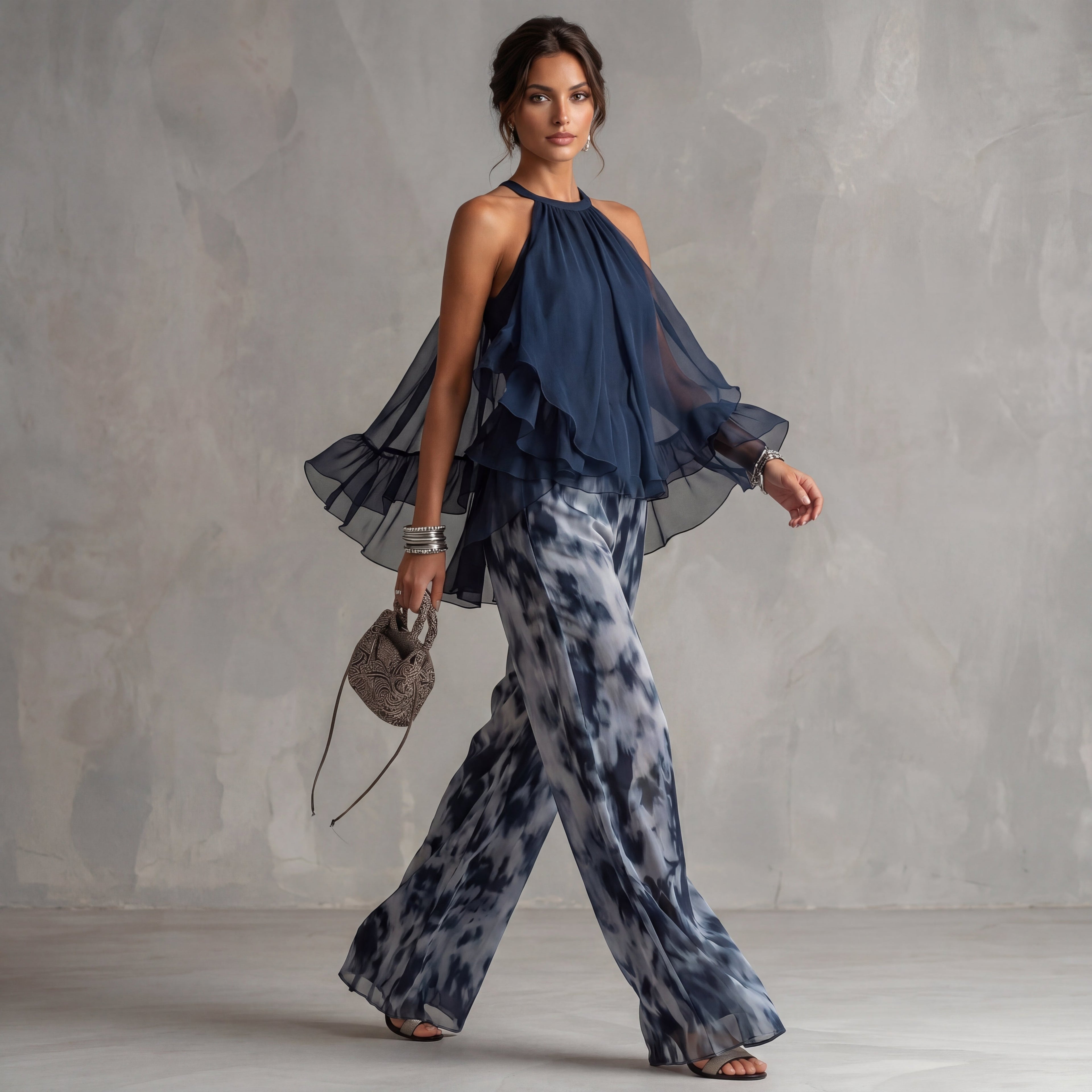 Conjunto Halter Gasa Estampada Wide Leg