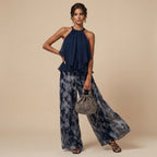 Conjunto Halter Gasa Estampada Wide Leg