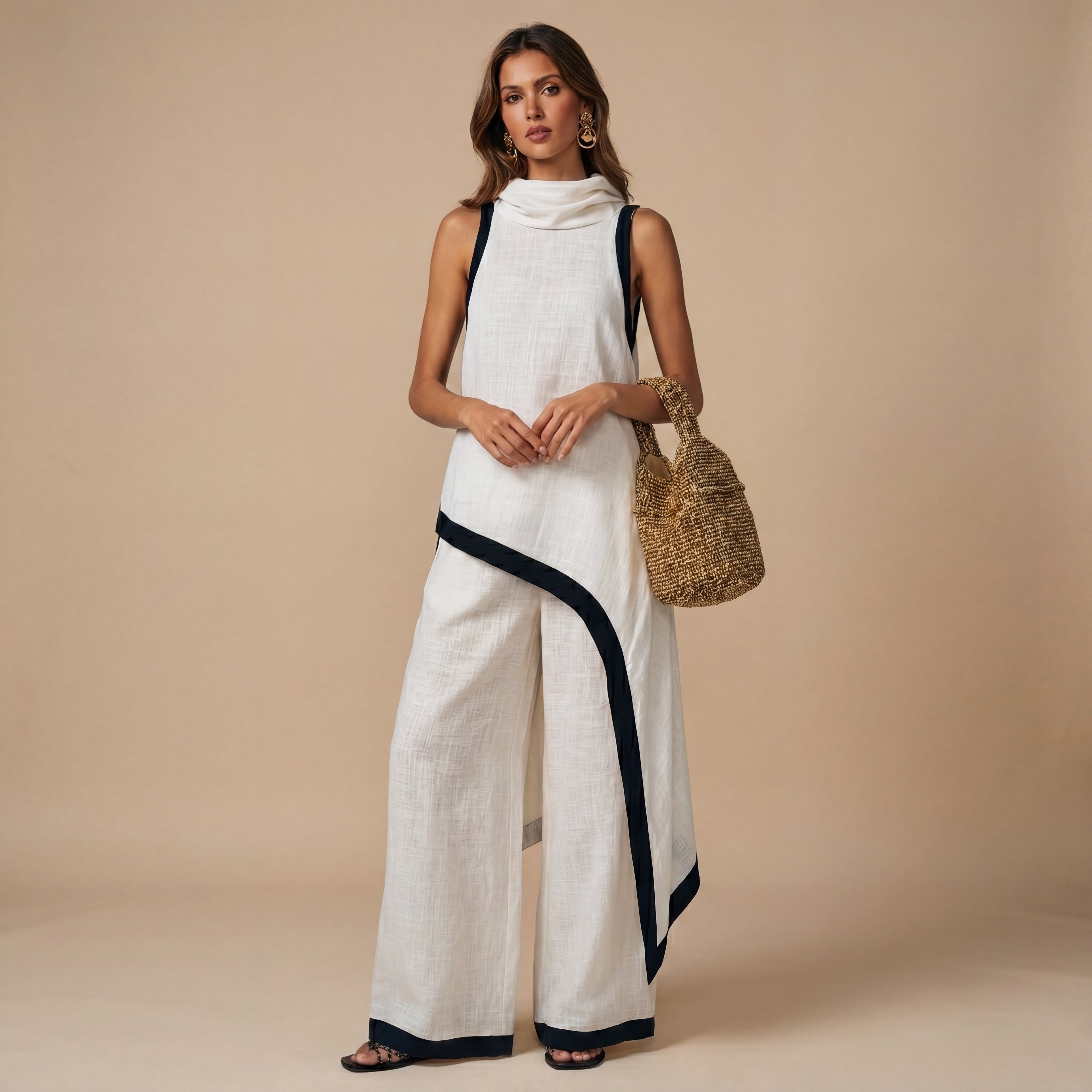 Set Dos Piezas Lino y Algodón Elegante Corte Artístico