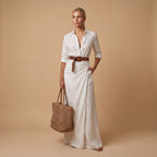 Vestido Maxi Cuello Solapa Mangas Largas
