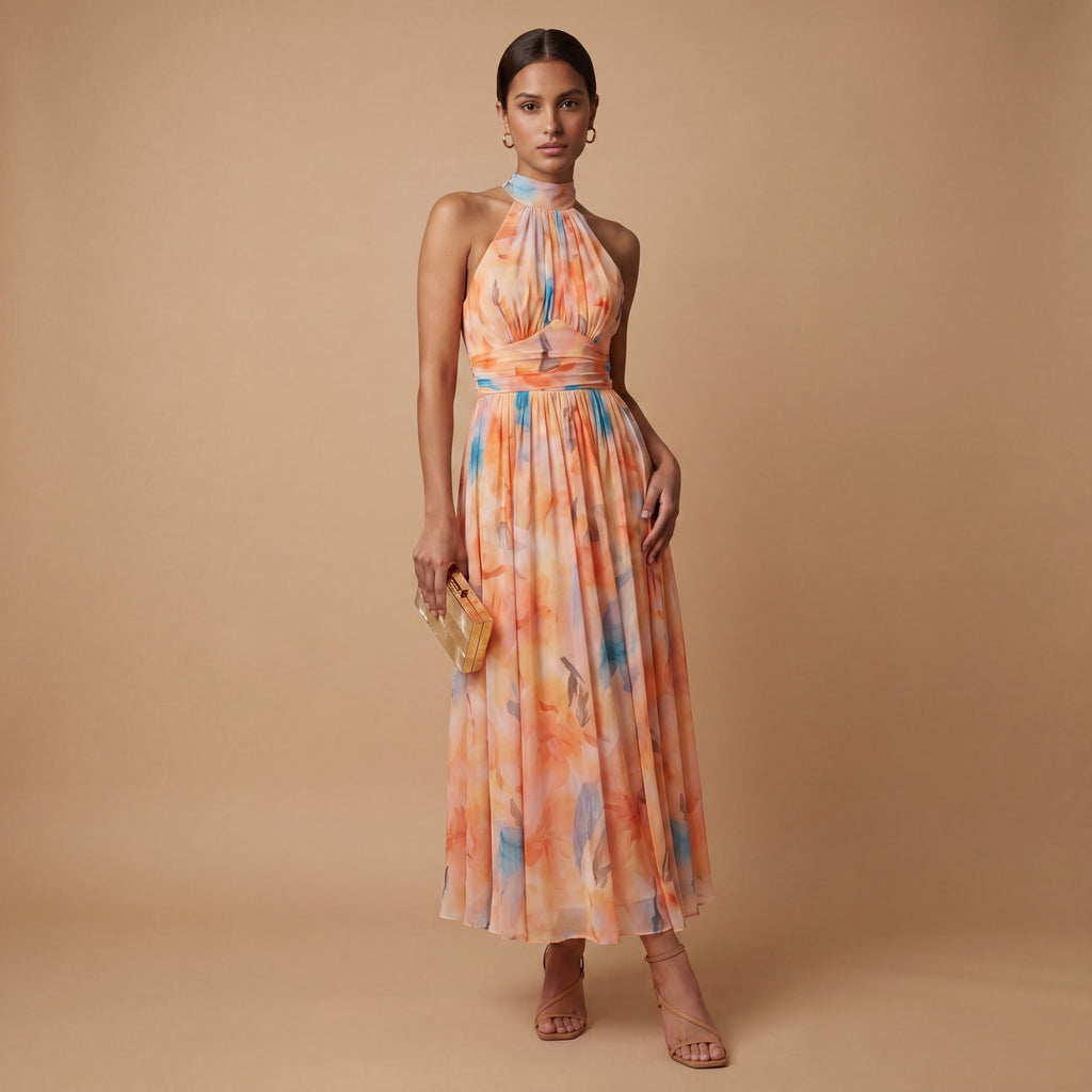 Aurora | Vestido Escote Americano Estampado Acuarela
