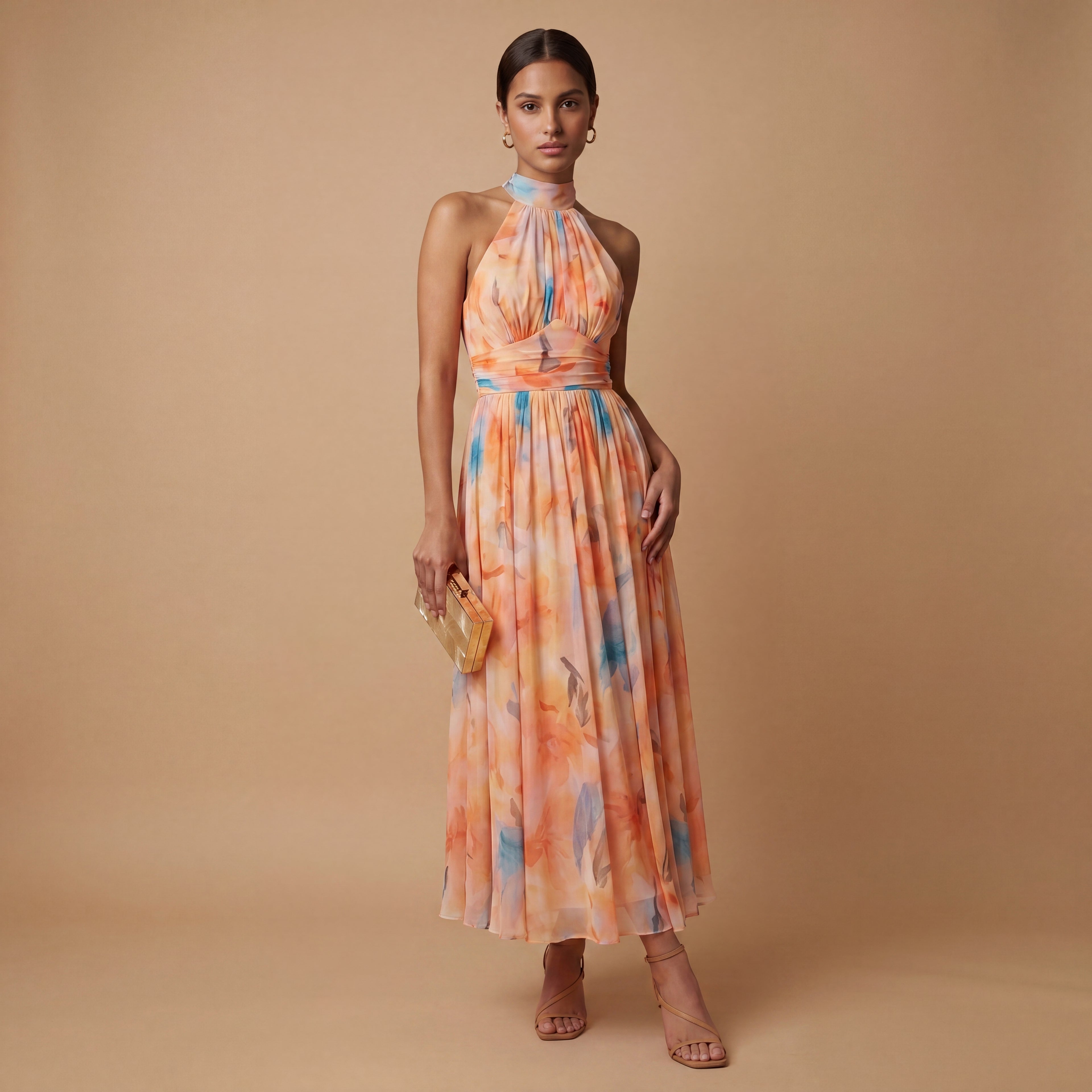 Aurora | Vestido Escote Americano Estampado Acuarela