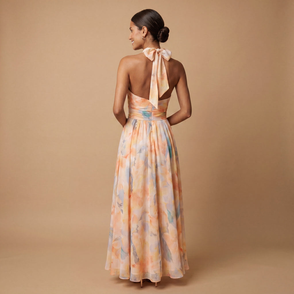 Aurora | Vestido Escote Americano Estampado Acuarela