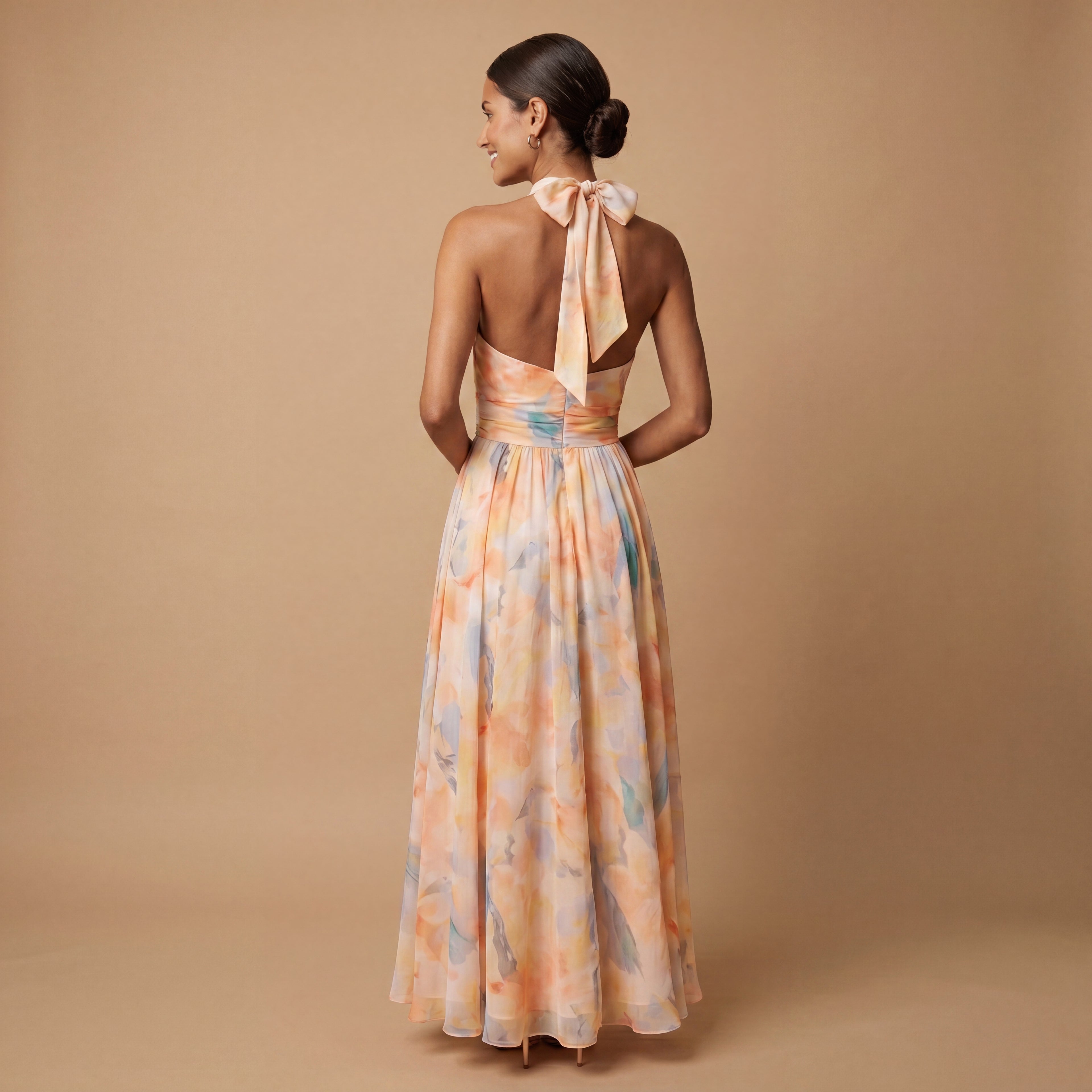 Aurora | Vestido Escote Americano Estampado Acuarela