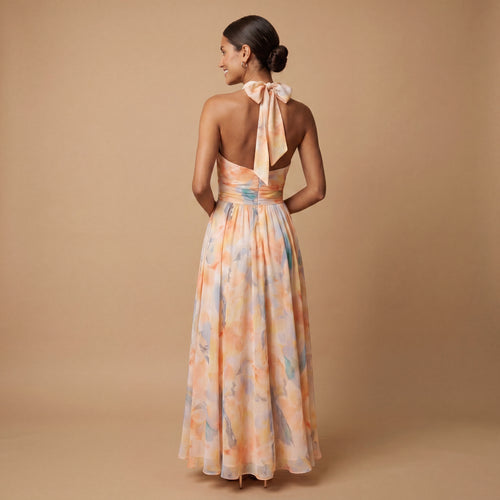 Aurora | Vestido Escote Americano Estampado Acuarela