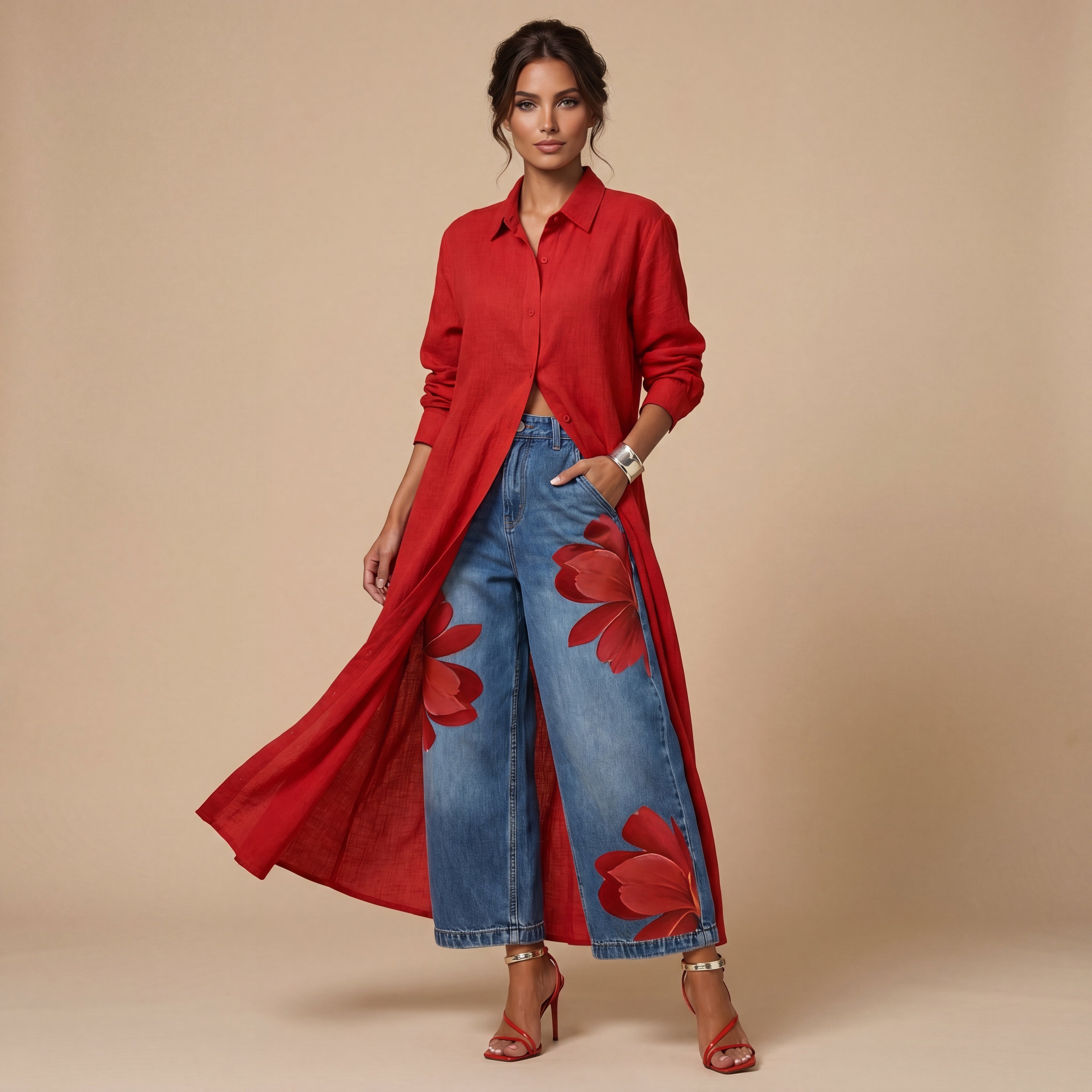Céliane | Conjunto Vestido y Pantalón de Jean Ancho