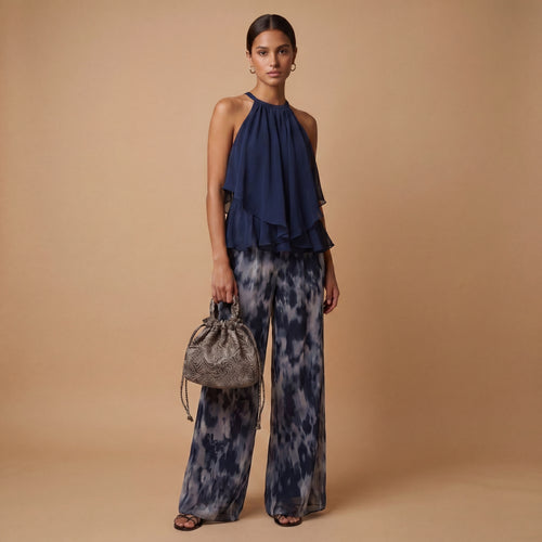 Conjunto Halter Gasa Estampada Wide Leg